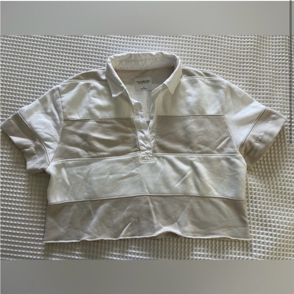 Cropped Rugby Polo Top in Off-White